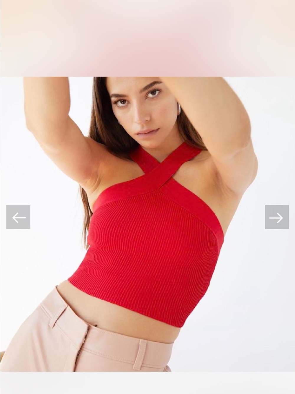 Babaton Cross-Front Ribbed Crop Top - Deep Red - Picture 6 of 7